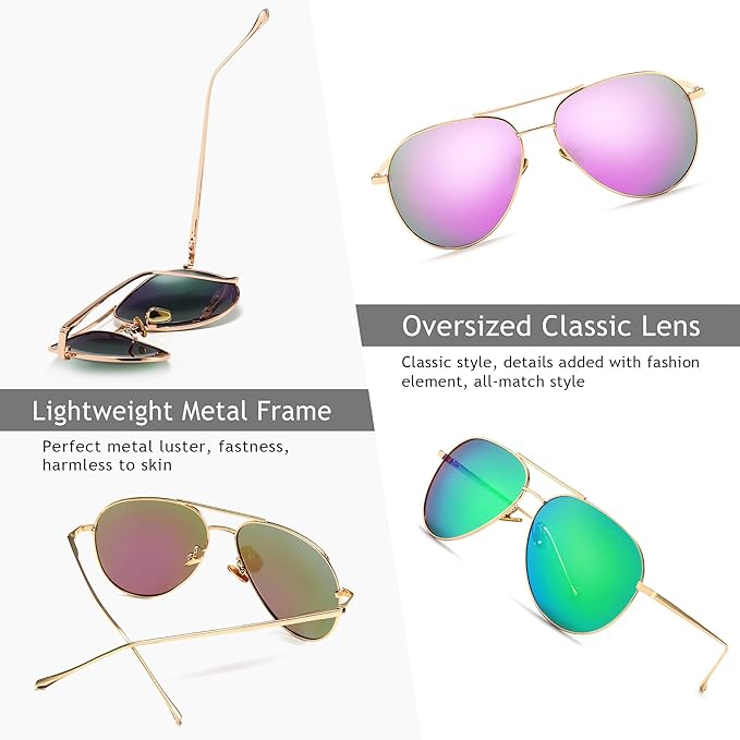 SUNGAIT Women's Lightweight Oversized Aviator Sunglasses - Classic Style Polarized Lens