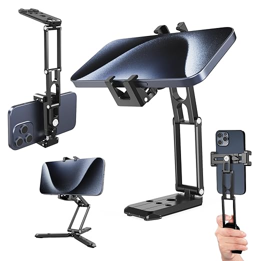 NEEWER Phone Tripod Mount with Cold Shoes, Metal Smartphone Tripod Adapter Compatible with iPhone, Multi Angle Tri Fold Cell Phone Holder, Handheld Phone Grip for Streaming Vlog SP-04