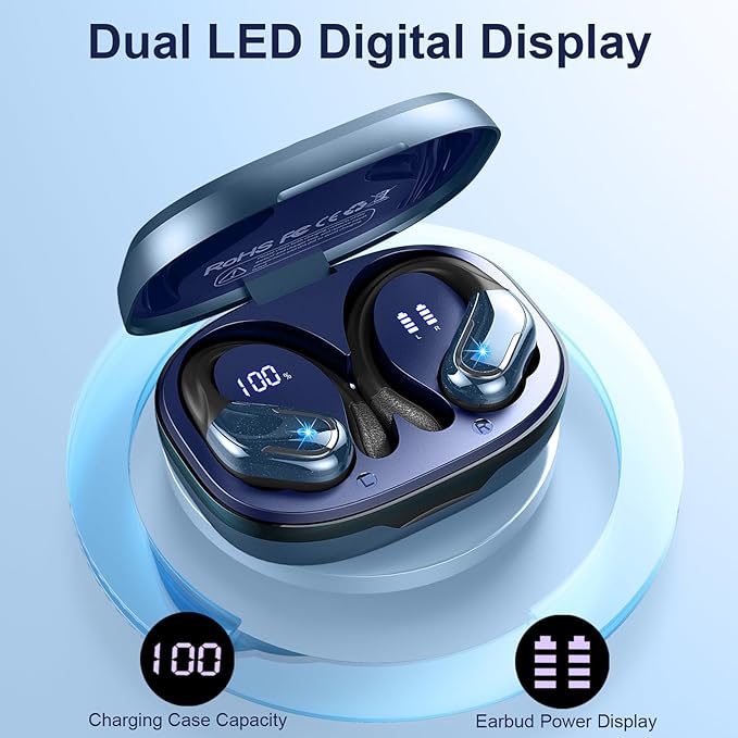 Wireless Earbuds, Sport Bluetooth 5.4 Headphones 2026 New Bluetooth Earbuds with 75Hrs Stereo, 4 ENC Mic, Noise Canceling Over-Ear Buds with Earhooks, IP7 Waterproof Earphones for Workout/Running/Gym
