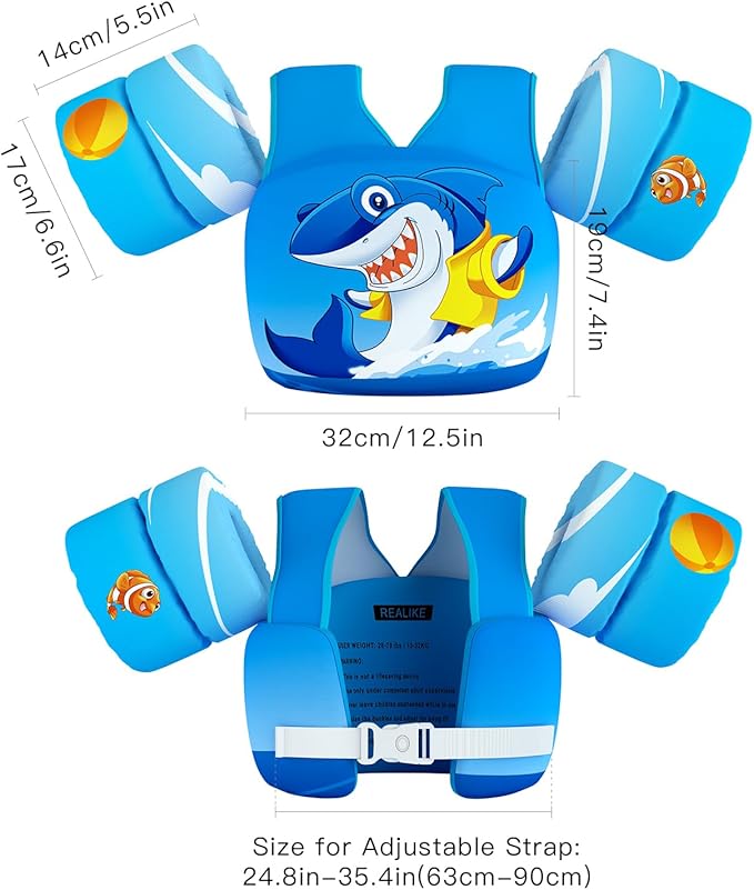 REALIKE Kids Swim Vest for Toddler Floaties Swimming Aids with Shoulder Harness Arm Wings for Children/Infant/Baby,Sea Beach/Pool/Lake, Suitable for 28-70lbs Boys/Girls