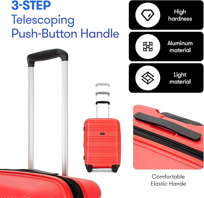 GinzaTravel 20 Inch Carry on Luggage 22x14x9 Airline Approved Hardside Suitcase with Spinner Wheels TSA Lock, 20-Inch, Red