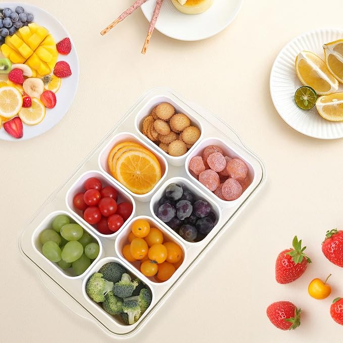 Dishwasher Safe Snackle Box Container, Portable Snacklebox for Veggie, Candy, Divided Serving Tray with Lid and Handle, 8 Compartment Fruit Platter for Party, Picnic, Travel