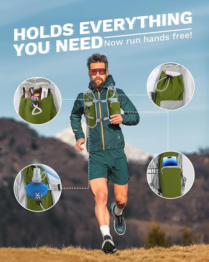 Running Vest for Women and Men, Hydration Running Backpack, Runners Vest, Hydration Vest, with Front Phone Holder, Adjustable Chest and Waist Strap