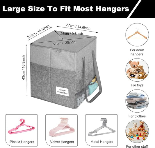 2 Pack Clothes Hanger Organizer Bag with Lid, Rigid Hanger Storage Containers,Hanger Caddy Organizer Box with Handle and Label Window Keep Closet Laundry Rooms Tidy (17 inch Height,Grey)