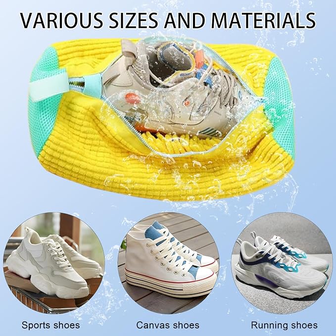 Shoe Washing Machine Bag,Shoe Laundry Bags for Sneakers, Reusable Shoe Cleaning Bag for All Shoe Sizes,Adjustable laundry bag for washing machine for 360°,2Pcs, Yellow