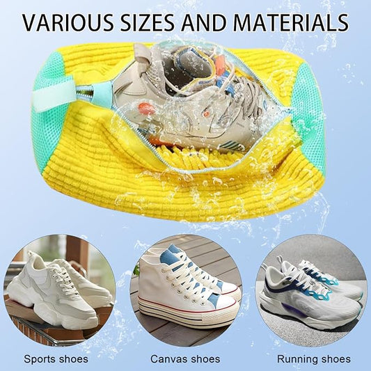 Shoe Washing Machine Bag,Shoe Laundry Bags for Sneakers, Reusable Shoe Cleaning Bag for All Shoe Sizes,Adjustable laundry bag for washing machine for 360°,2Pcs, Yellow