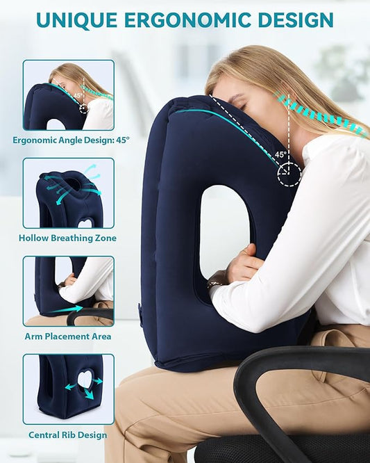 JefDiee Travel Pillow,Inflatable Airplane Pillow for Sleeping Comfortably Supports Head and Chin for Airplane,Car,Bus and Office