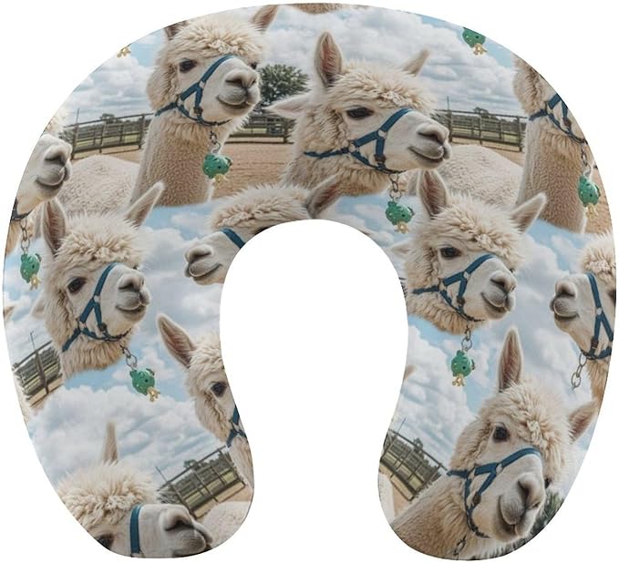 Breathable Travel Pillow Funny Alpaca Memory Foam Chin Support, Removable Washable Cover for Airplane Car Office Sleeping