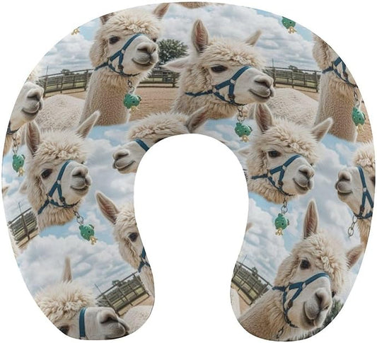 Breathable Travel Pillow Funny Alpaca Memory Foam Chin Support, Removable Washable Cover for Airplane Car Office Sleeping