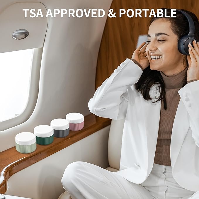 ME.FAN Travel Containers for Toiletries, TSA Approved 1.5 oz Silicone Cream Jars, Leak-proof Journey Containers, Trip Accessories with Lid for Cosmetic Face Hand 4 Pack White Lid - Morandi