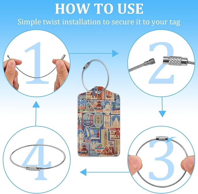 2 Pack Luggage Tag for Suitcase,City Travel Stamps Luggage Tag with PU Leather Privacy Cover ID Label & Stainless Steel Loop for Women Men Travel Bag Suitcase