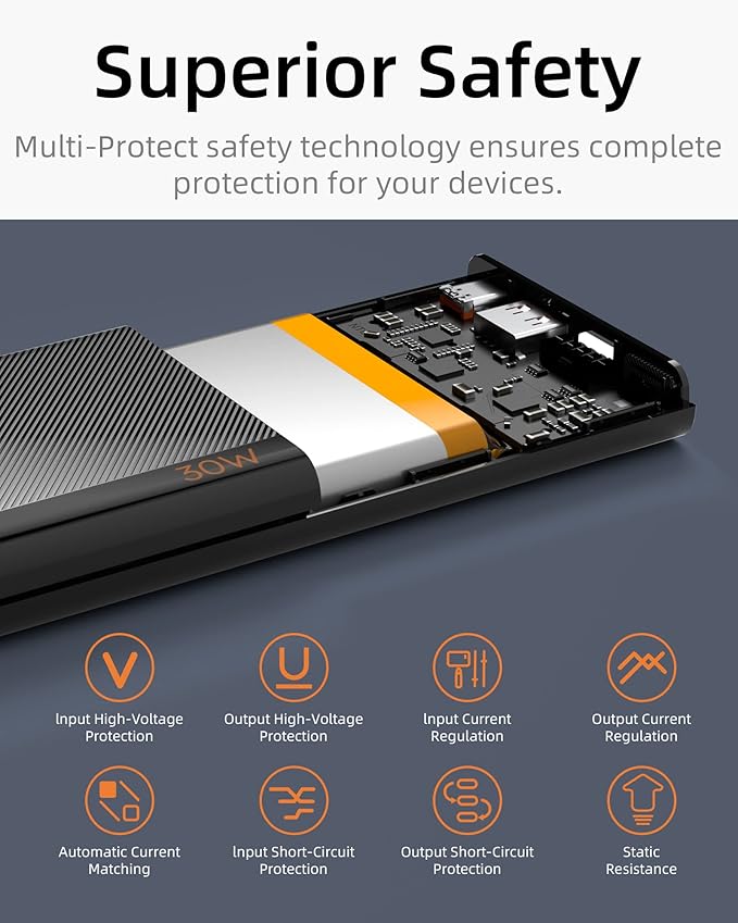 imuto Slim Portable Charger, 10000mAh Travel-Ready Power Bank, 30W USB-C in & out High-Speed Charging Battery Pack, External Phone Charger Compatible with iPhone 16 15 14 13 12 Samsung Google iPad etc