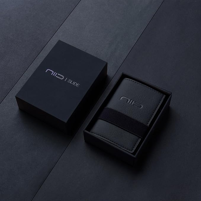 NIID Wallet for Men,Minimalist Front Pocket Wallet for Men - RFID Blocking Leather Bifold with Pop Up Card Holder, 2 ID Windows, Money Clip & Gift Box (Black)