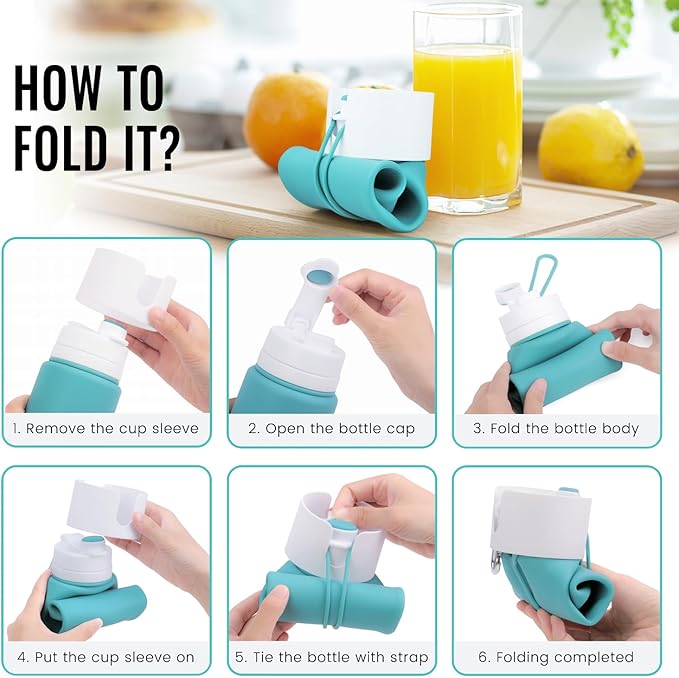 Nefeeko Collapsible Water Bottle, BPA Free 26oz Foldable Water Bottle for Travel Sports, Leak-Proof Spill-Proof Portable Water Bottles with Carabiner, Lightweight