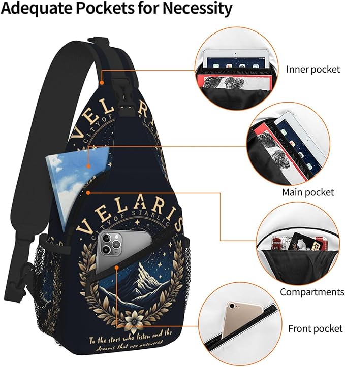 Velaris City Of Starlight Crossbody Bag Trendy Sling Bag Bakpack Casual Chest Bags Daypack For Hiking Walking Travel Running(1)