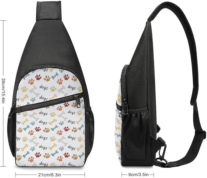 SWEET TANG Elegant Chest Cross Body Bag Dog Paw Bones Print Sling Shoulder Backpack for Women, Adjustable and Comfortable Gym Sack, Anti Theft Cycling Traveling Hiking Daypack