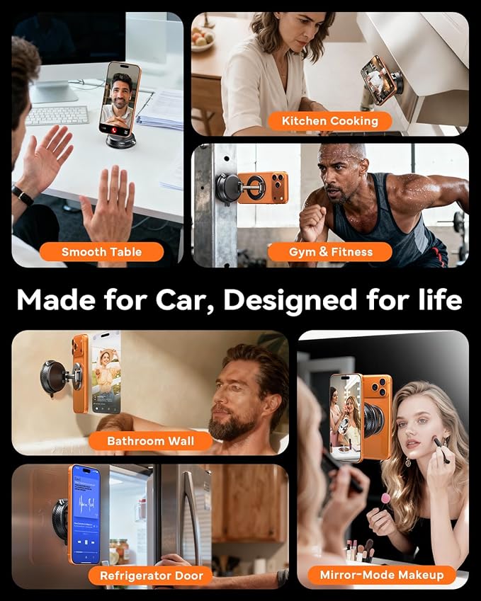 Car Phone Holder for Magsafe Car Mount [108+LBS Strongest Suction & 3000gf Magnetic] Vacuum Magnetic Phone Holders for Your Car 360° Adjustable Carbon Fiber Car Phone Mount for iPhone & Android Black