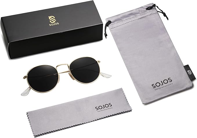 SOJOS Small Round Polarized Sunglasses for Women Men Classic Vintage Retro Shades UV400 SJ1014
