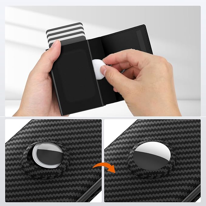 Mens Wallet Card Holder for AirTag - Genuine Leather Smart Wallet for Men Compatible with Apple Air Tag, RFID Blocking, Slim, Minimalist, 9-14 Card Capacity | ID Window | Cash Slot