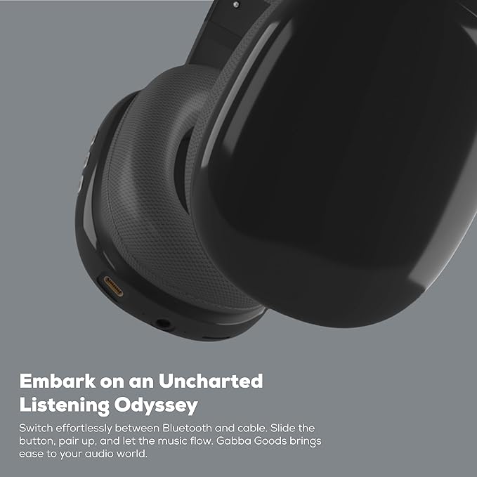Gabba Goods Wireless Over Ear Bluetooth Headphones with Microphone - Wireless Headset -Noise Reduction - Bluetooth, Wired,Built in Micro SD for Travel, Home, Work TV,PC,Gaming,Cellphone (Black)