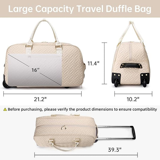 Duffle Bag for Travel, Weekender Bag with Shoe Compartment, Carry On Overnight Bag for Women with Toiletry Bag, Gym Bag with Wet Pocket, Hospital Bags for Labor and Delivery Beige