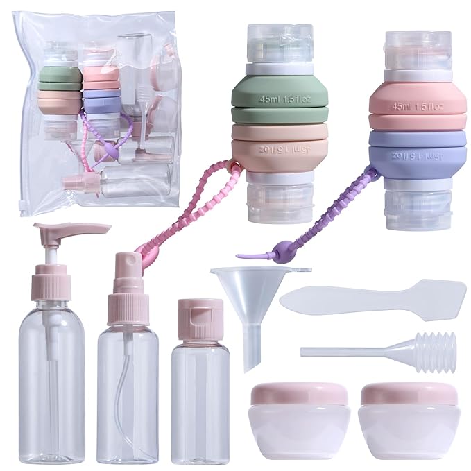 BS-MALL10-pack Leak-proof Travel Bottles Set - Silicone Shampoo & Conditioner Containers With Folding Design & Toiletry Bag For Convenient Trips Shampoo Lotion Skincare