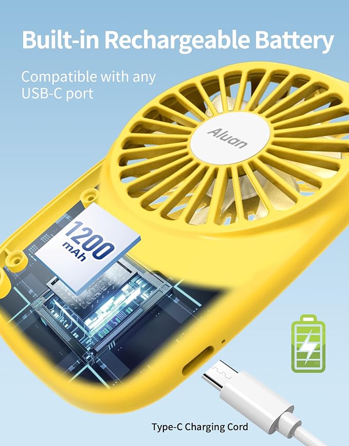 Aluan Handheld Fan Mini Fan Powerful Small Personal Portable Fan Speed Adjustable USB Rechargeable Cooling for Kids Girls Boys Woman Man Home Office Outdoor Travel, Yellow