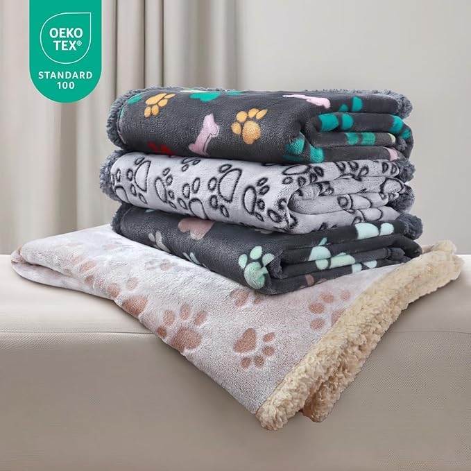 Luciphia Waterproof Pet Blankets for Couch Sofa Bed Cover Cat Liquid Pee Proof Washable Soft Fluffy Large Dog Blanket Reversible Furniture Protection Puppy Grey Paw Thicken Medium（57" x 40"）