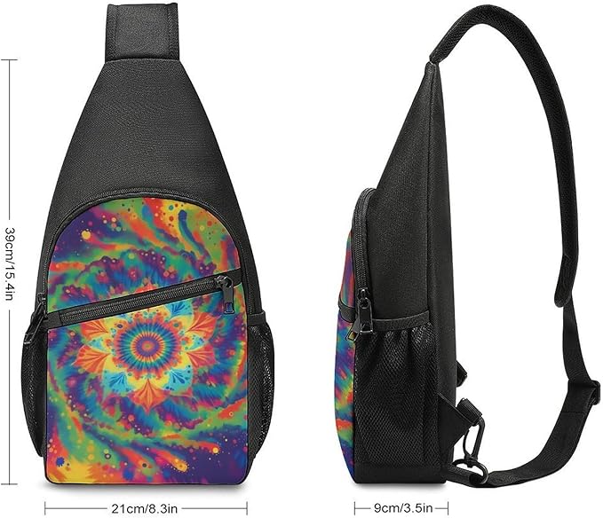 SWEET TANG Chest Bag for Men Women Spiral Psychedelic Tie Dye Rainbow Sling Shoulder Backpack Fashion Daypack, Outdoor Sport Adjustable Zippered Crossbody Bag with Large Capacity