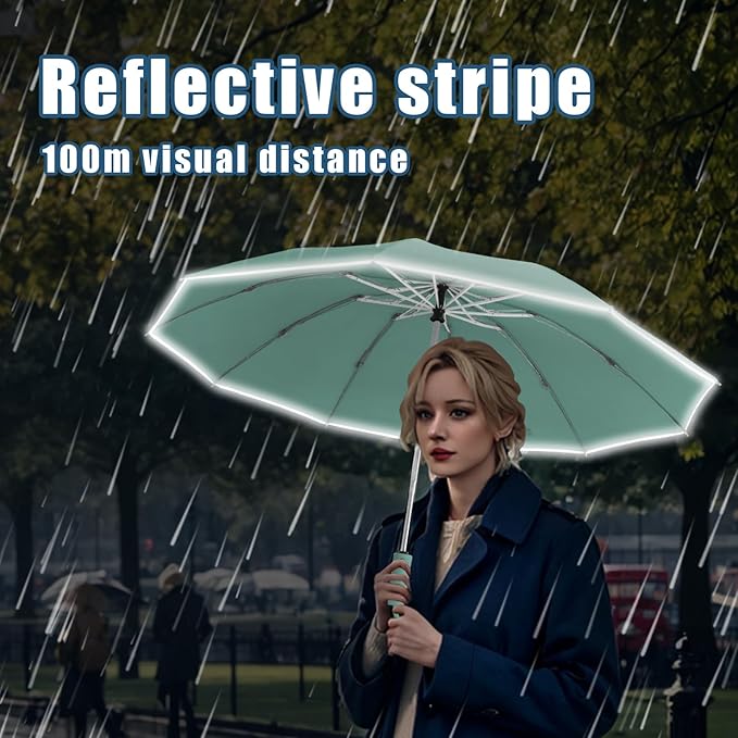 Large Windproof Travel Umbrella, Portable Reverse Folding Car Umbrella, Compact Inverted Design with Waterproof Canopy, Automatic, 10 Durable Ribs, 45.6/13 Inch, Fits Backpack