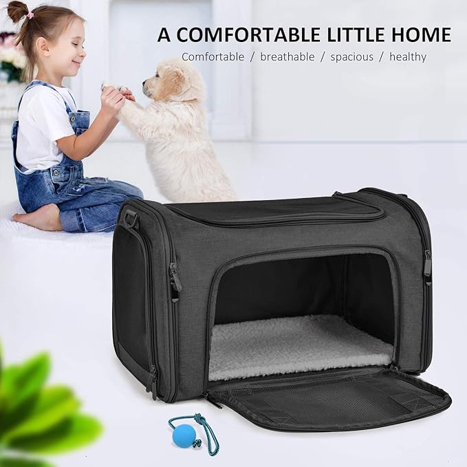 Henkelion Cat Carriers Dog Carrier Pet Carrier for Small / Medium Cats Dogs Puppies (Up To 15lbs), TSA Airline Approved Small Dog Carrier Soft Sided, Collapsible Waterproof Travel Puppy Carrier -Black