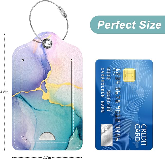 Rimilak 3 Pcs PU Leather Luggage Tags for Suitcase, Travel Cruise Luggage Tag with Privacy Flap, Name ID Label and Metal Loop for Women Men Baggage Handbag School Bag Backpack, Purple Marble