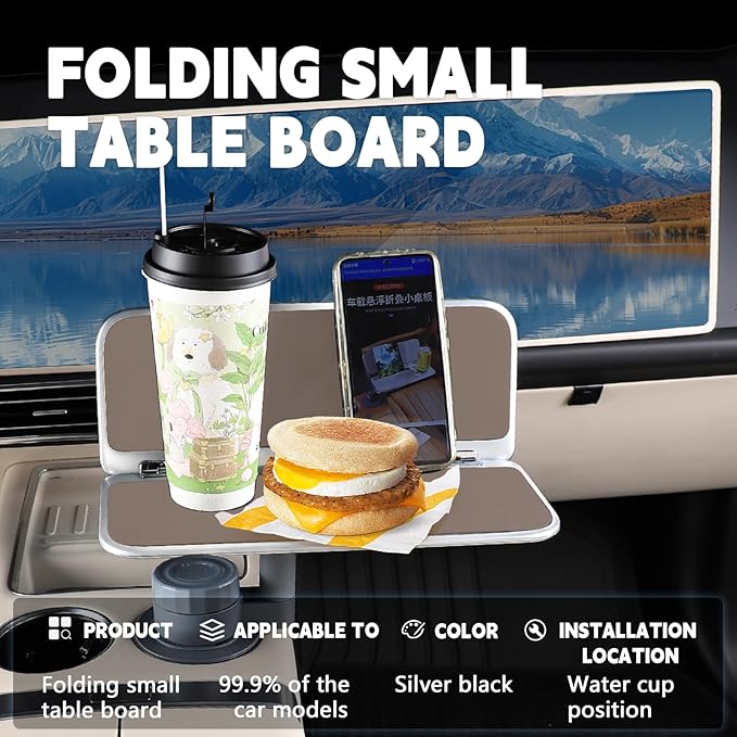 360° Rotating Folding Cup Holder Table, Steering Wheel Tray, Car & Laptop Desk - Car Accessories for Women & Men, Fit Tesla Model Y/3/S/Explorer/Maverick (Foldable Car Table Board (Brown))