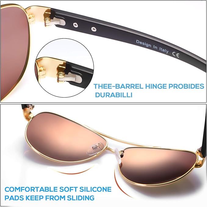 CARFIA Polarized Sunglasses for Women UV Protection Ultra-Lightweight Comfort Metal Frame Driving Glasses CA3210