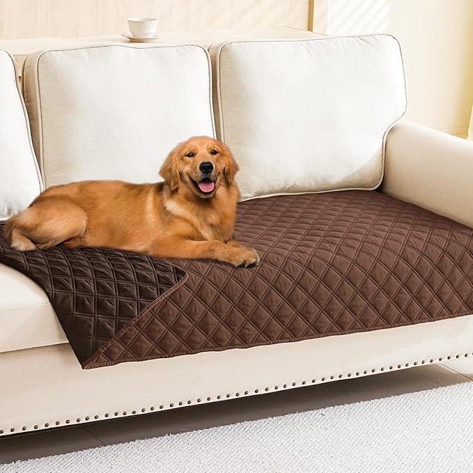 Smiry Waterproof Dog Bed Cover Pet Blanket, Soft Washable Dog Blanket for Furniture Bed Couch Sofa Reversible, Checkered (40"x90", Brown/Chocolate)