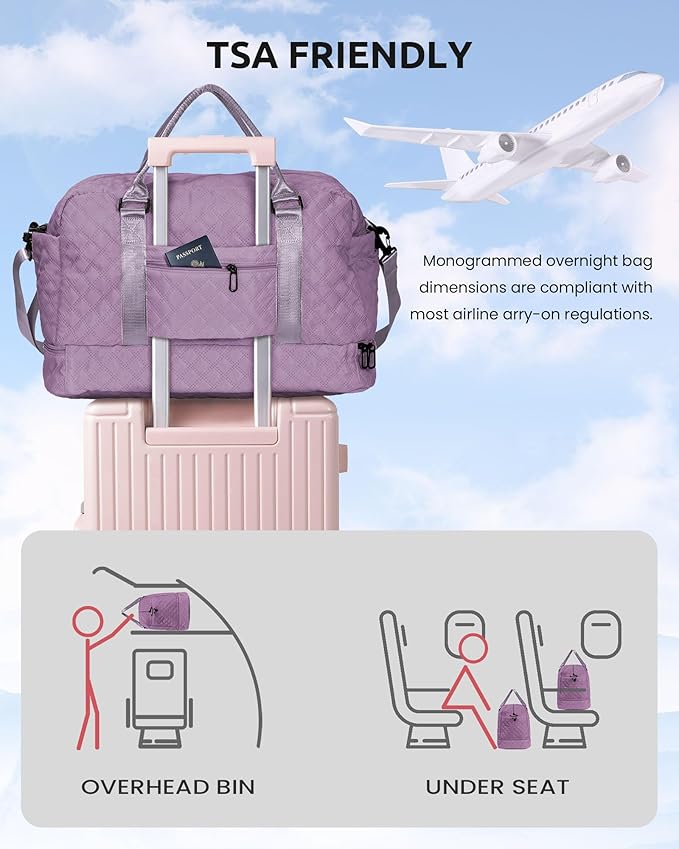 Vogewood Gifts for Friends-Initial Duffle Bag with Shoe Compartment, Personalized Weekender Bag, Monogram Overnight Bag, Travel Bag with Makeup Bag，Birthday Gifts Bag for Daughter Sister (Letter I)