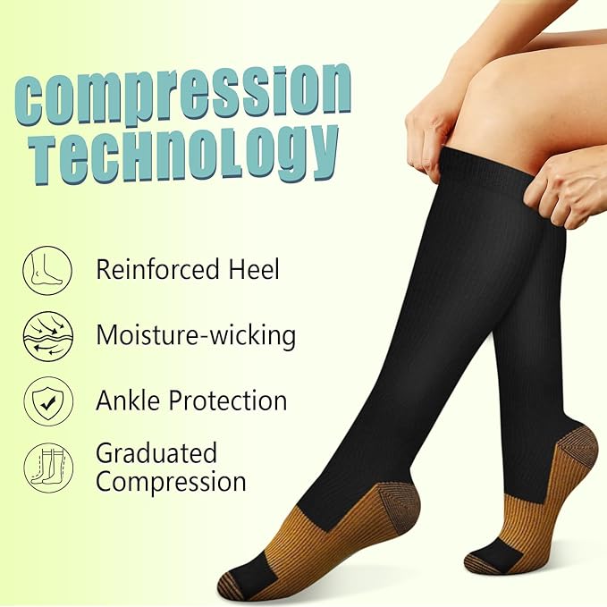 Copper Compression Socks 15-20 mmHg for Men & Women 8 Pairs – Circulation Support for Nurses, Travel, Running, Hiking, Soccer