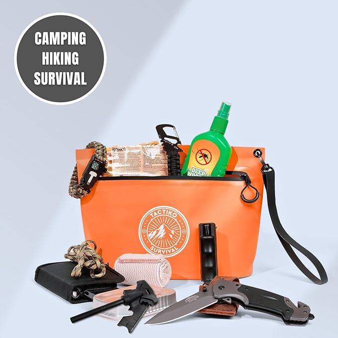 Tactiko 3L Water Resistant Pouch - Waterproof Material w/Splashproof Zipper - Hold All Zipper Bag for Storage, Toiletries, Travel, Beach, Cruise, Home (Orange)