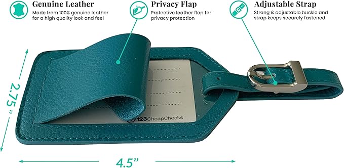 Personalized Monogrammed Teal Leather RFID Passport Cover Holder and 2 Luggage Tags