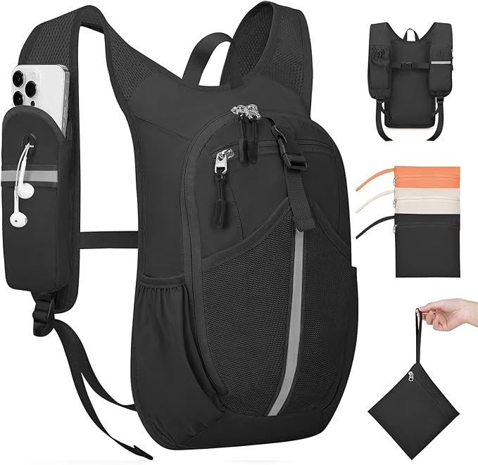 Small Hiking Backpack 10L - Lightweight Packable Foldable Backpack for Travel Camping Outdoor Commute, Compact Rucksack for Women Men(Black)