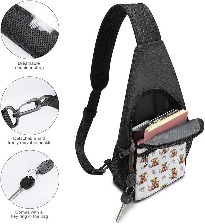 SWEET TANG Sling Bag for Men Women, Comfortable Crossbody Backpack, Highland Cow Sunflower Farm Animal, Anti Theft Sling Shoulder Chest Bag Daypack, Fashion Travel Gym Sack Rucksack