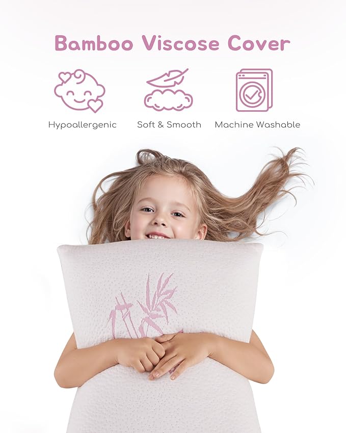 Toddler Pillow, Adjustable Memory Foam Small Pillow for Toddler 2 Years & Above, 13” x 18” Mini Size for Kid Sleeping, Napping or Traveling, Washable No Zipper Pillowcase, Pink