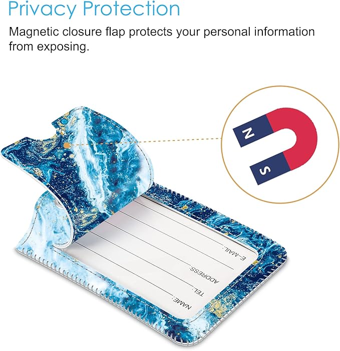 Fintie Luggage Tags, Privacy Cover ID Label with Stainless Steel Loop and Address Card for Travel Bag Suitcase - Sandy Wave (2 Piece)