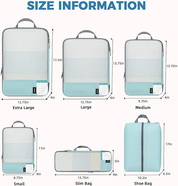 BAGAIL 6 Set/4 Set Lightweight Compression Packing Cubes with Packing List, Anti-Tearing Expandable Organizer Bags for Travel