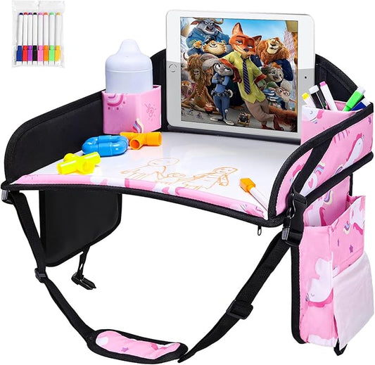 WENRENER 3PCS Kids Travel Tray for Airplane - Toddler Car Seat Table Tray, Road Trip Essentials for Boys & Girls, Carseat Lap Desk for Kids Road Trip Activities