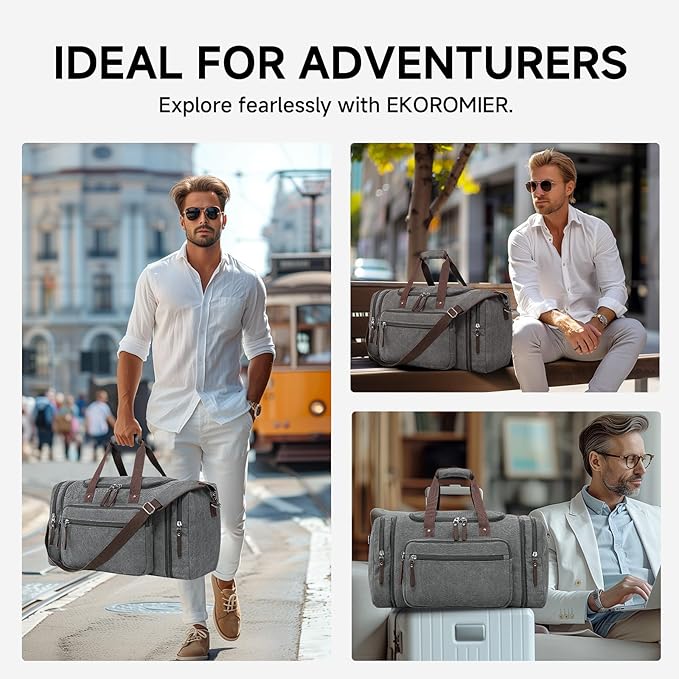 Canvas Expandable Duffle Bag for Men Traveling, Luggage Travel Bag Weekender Overnight Bag,Mens Gym Carry on Duffel Bags