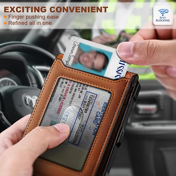 KEMISANT Men Wallet,Slim Wallet Card Case With Magnetic Billfold Flip,Pop-up Access for 12Cards RFID Blocking