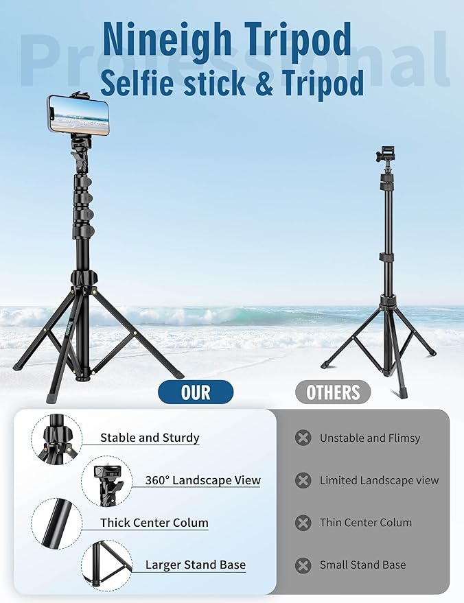 Phone Tripod, 85" Tripod for Cell Phone iPhone with Gooseneck, Aluminum Tripods Stand for Video Recording Photo Vlog, Travel Cellphone Tripod with Remote Compatible with iPhone Android