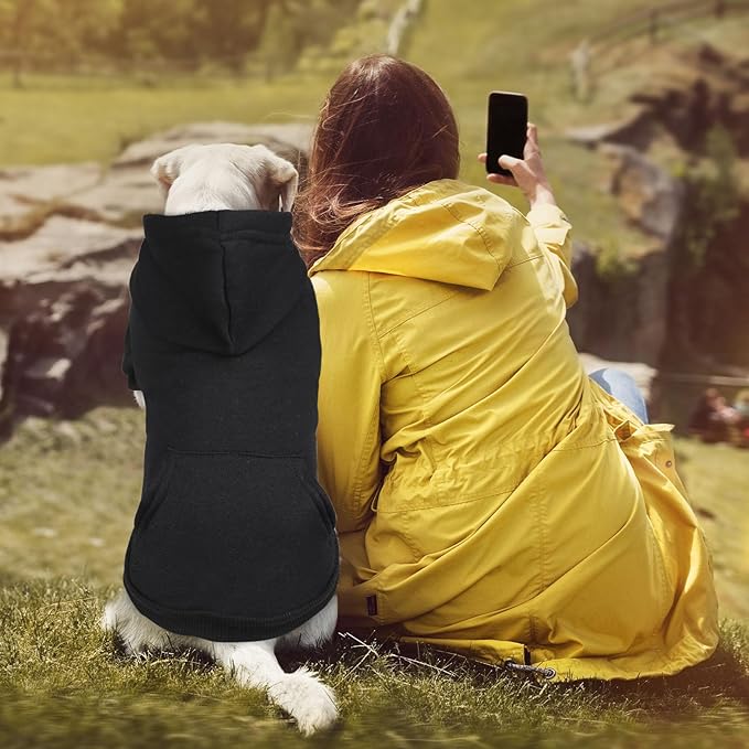 Dog Hoodie Dog Sweaters for Large Dogs,Pet Sweater Soft Solid Brushed Fleece Pet Clothes Pet Hoodie Sweatshirt with Pocket(Black-L)