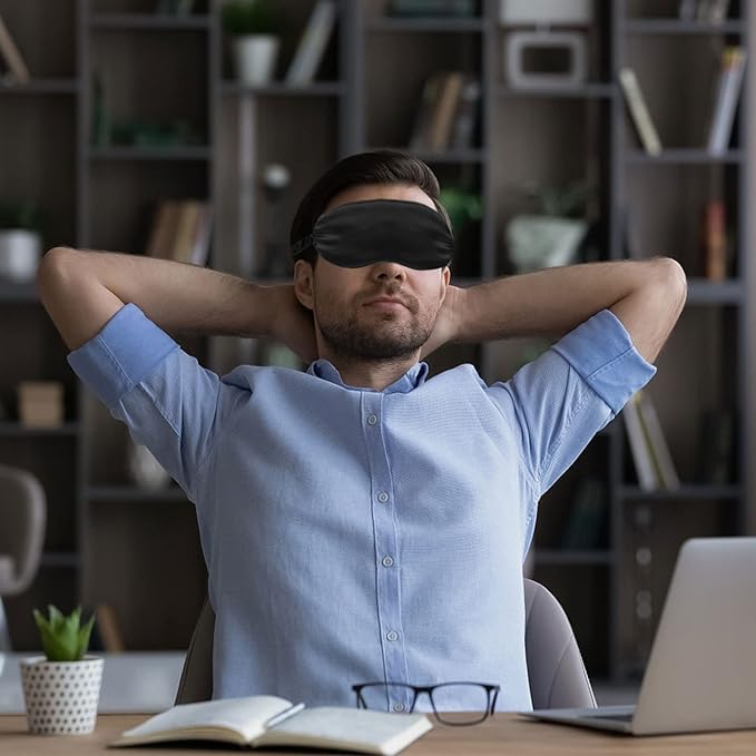 2Pack Silk Sleep Mask,IEKEODI Eye Mask for Sleeping,Elastic Blackout Eye Mask & Blindfold for Full Night's Sleep,Travel and Nap(Black+Pink)